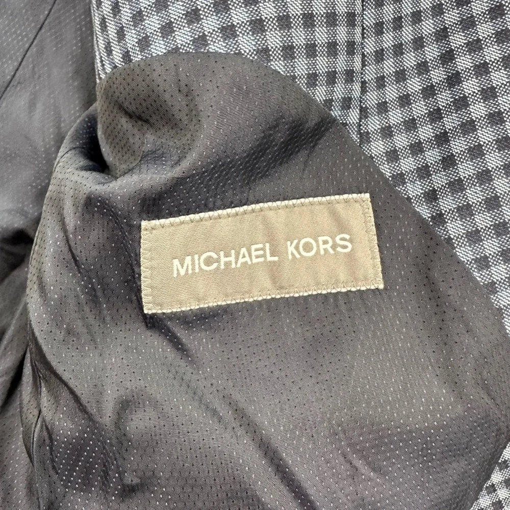 Michael Kors Sport Coat 40S Blue Grey Gingham Plaid Two Button Blazer Mens